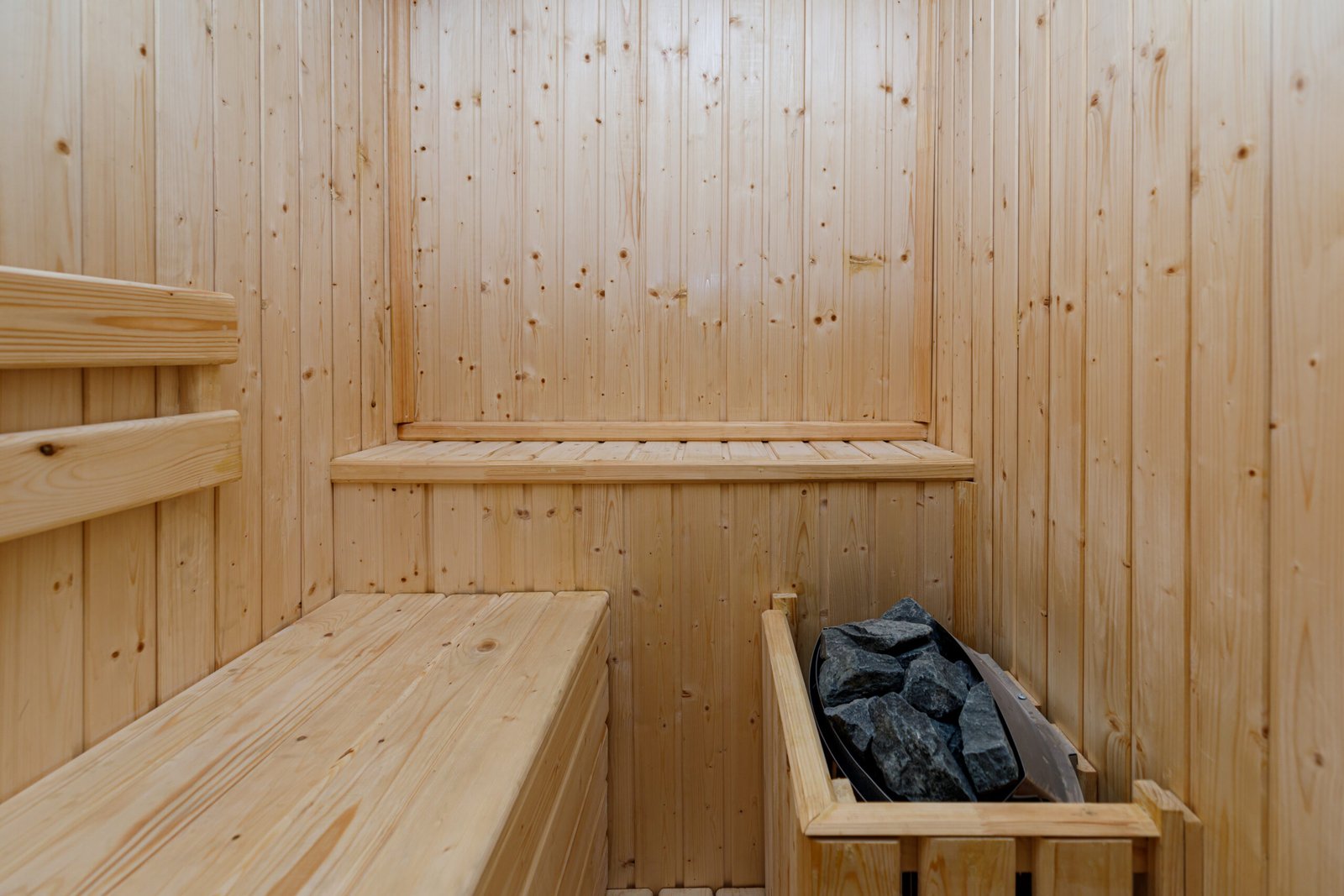 small home wooden sauna, spa room. relax in a hot sauna.