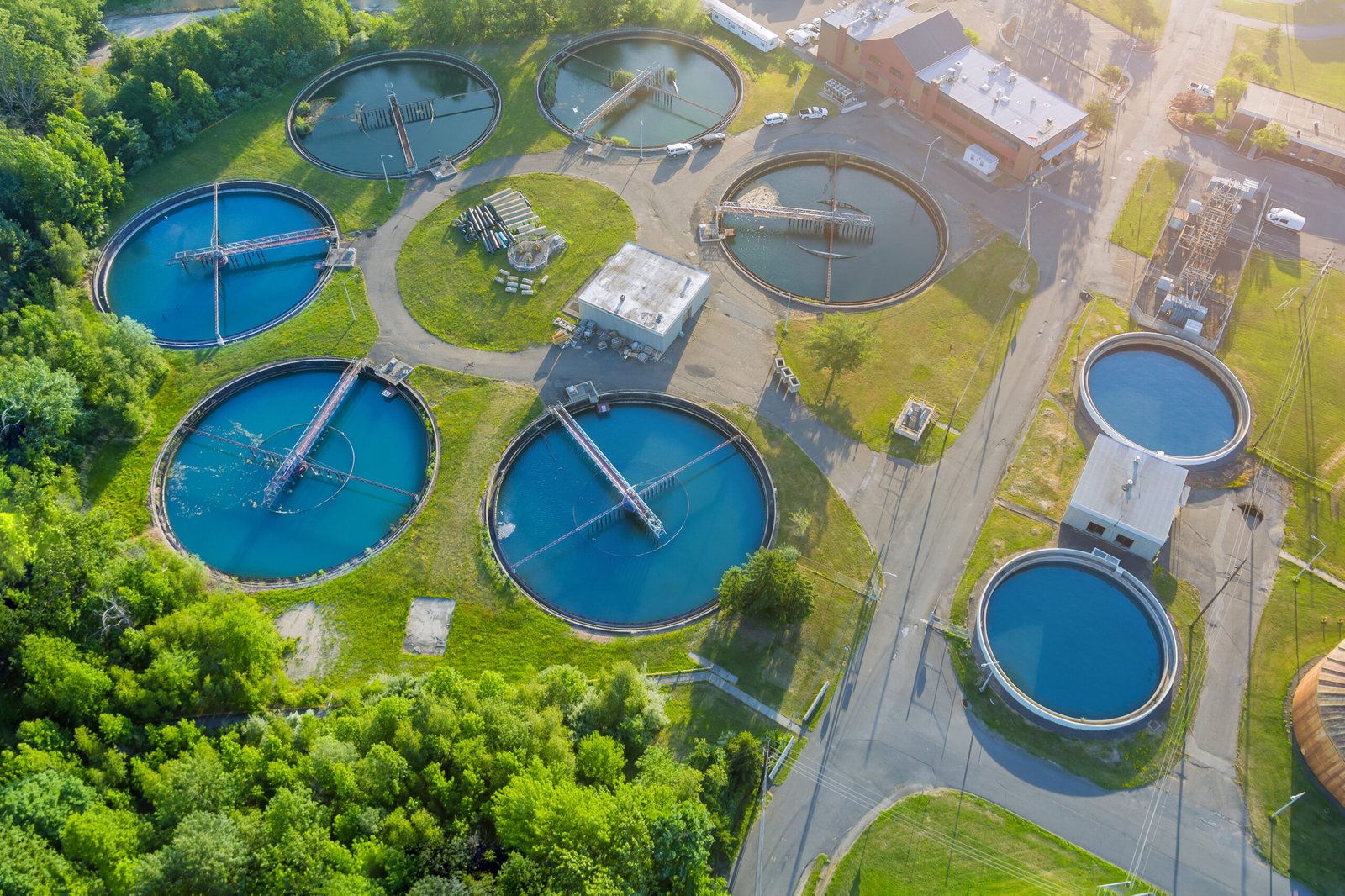 panoramic view of modern urban wastewater treatment plant water purification is the process of removing undesirable chemicals